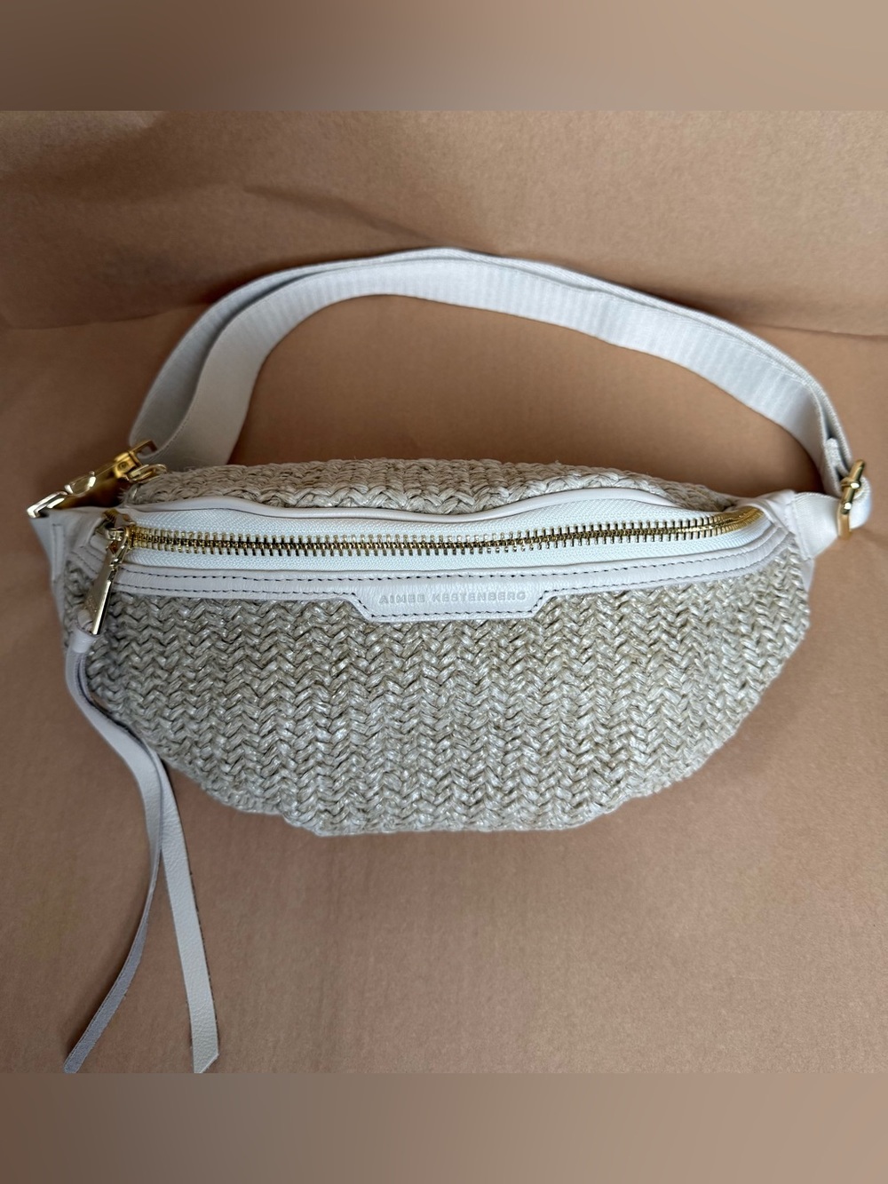 Aimee Kestenberg CABO SLING Raffia Woven Straw Crossbody Belt Bag in Cream EUC